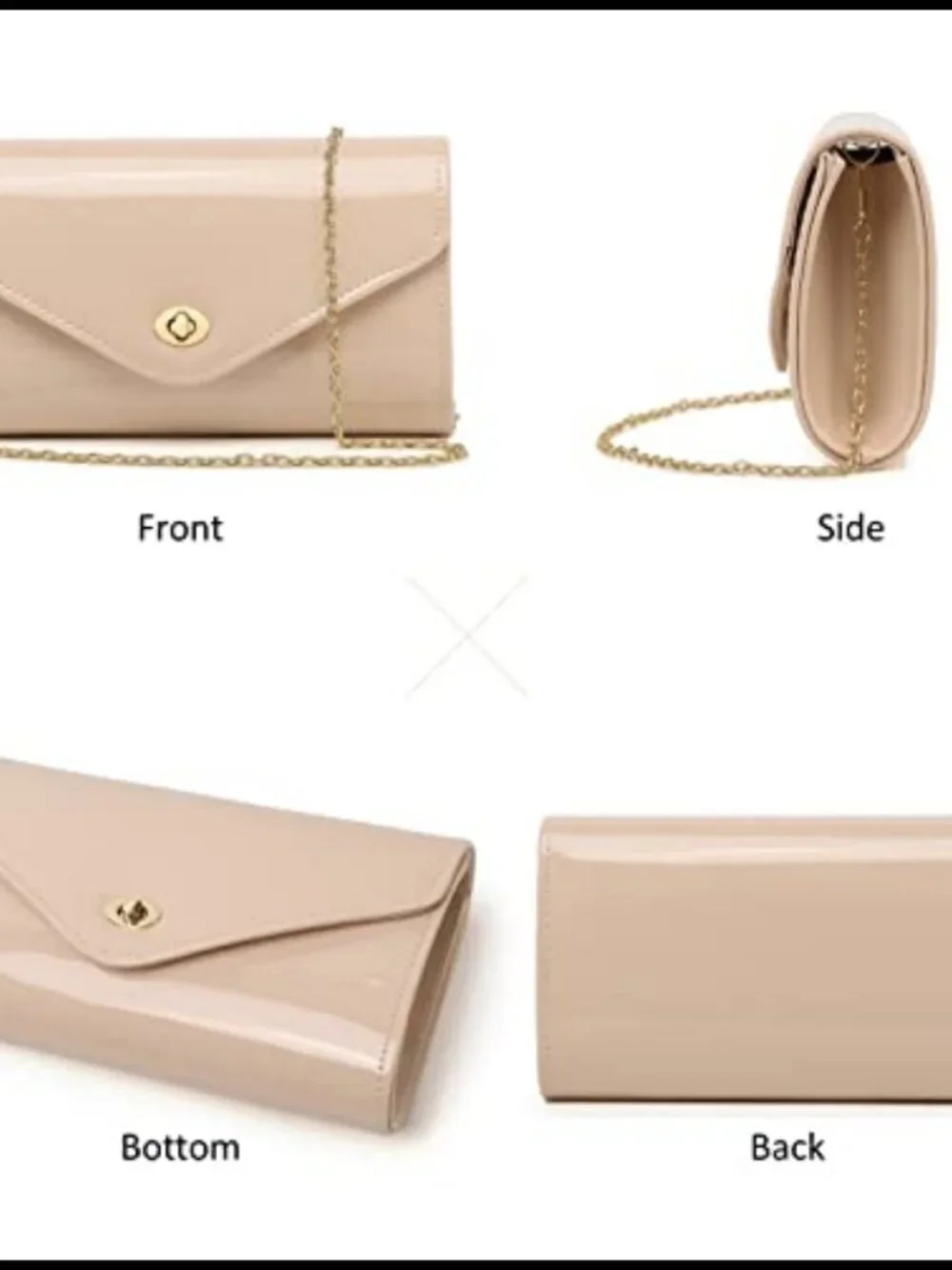 Patent Leather Envelope Clutch Detachable Chain Crossbody Evening Bag